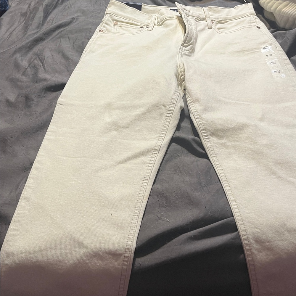 Cream Straight-Leg Jeans